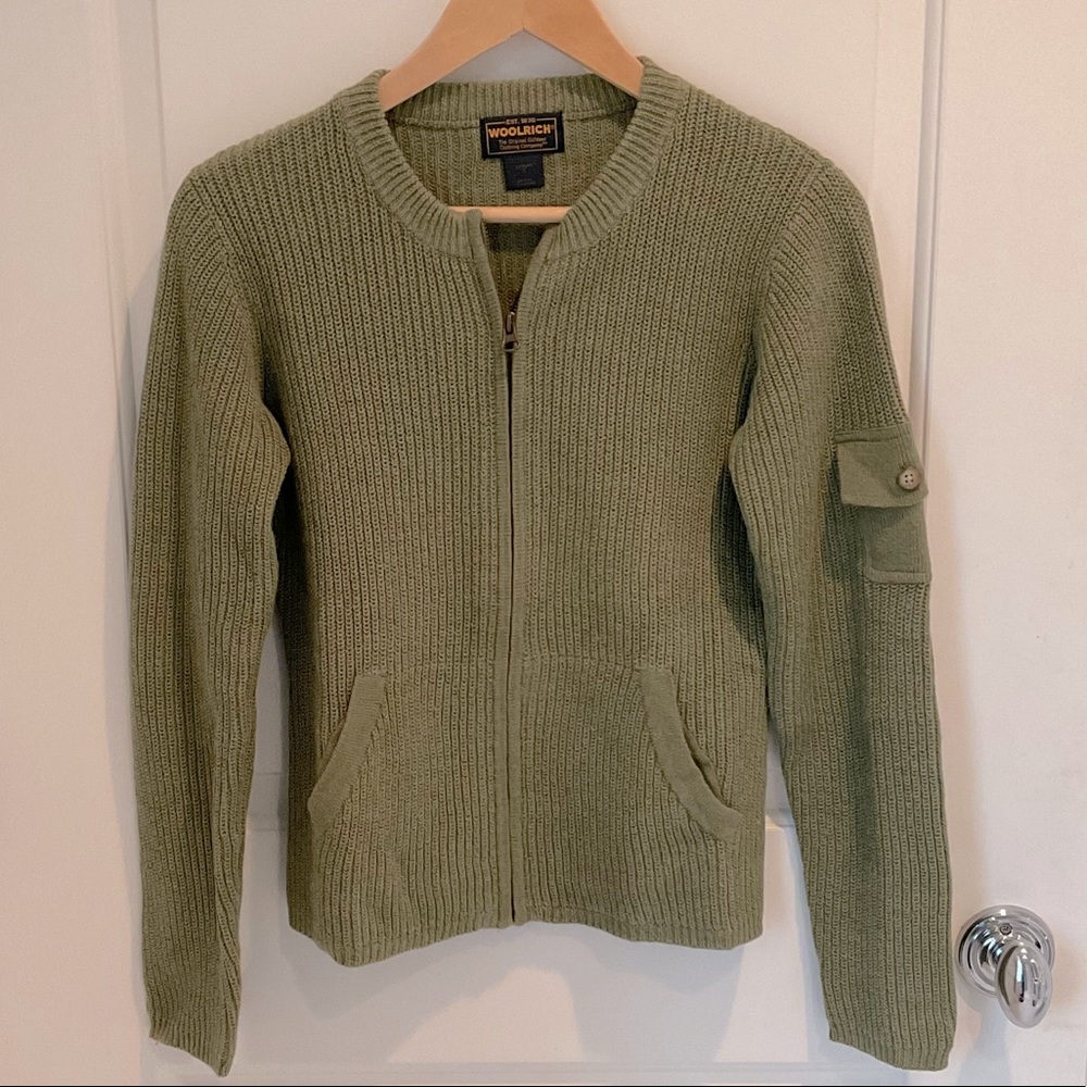 Woolrich  Olive Green Zippered Cardigan Sz Small